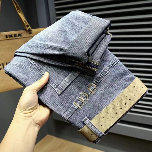 

men's designer jeans high waisted jeans fashion broken motorcycle slim retro to do old patchwork korean beggar pant, Blue
