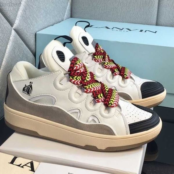 

designer dress shoes fashion lanvins curb painted low sneakers men women thick soles catwalk stitching embossed leather rubber platform loaf, Black