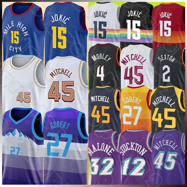 

nikola donovan mitchell jokic basketball jerseys retro karl malone john stockton rudy gobert men 2022-2023 city blue red white edition jerse, Black;red