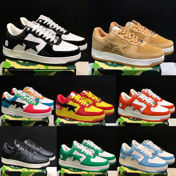 

designer fashion bapestas casual shoes mens womens beige orange unions black white suede leather platform sneakers abc camo red trainers 36-