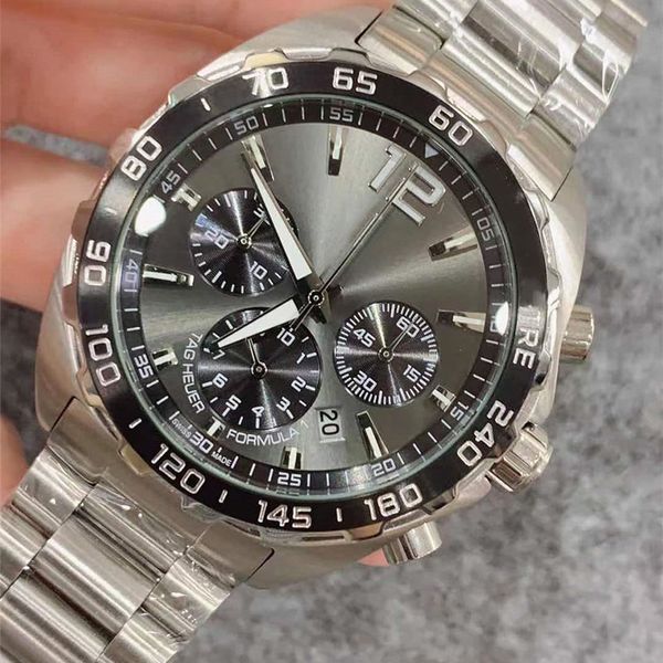 

new men's watch sports steel timing multi-functional quartz movement fashion sports watches, Slivery;brown