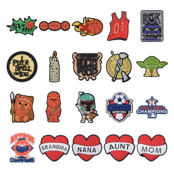 

2023 basketball charms pvc croc shoe and wristband buckles accessories red heart gift for friend grandma mom nana houston style, White;pink