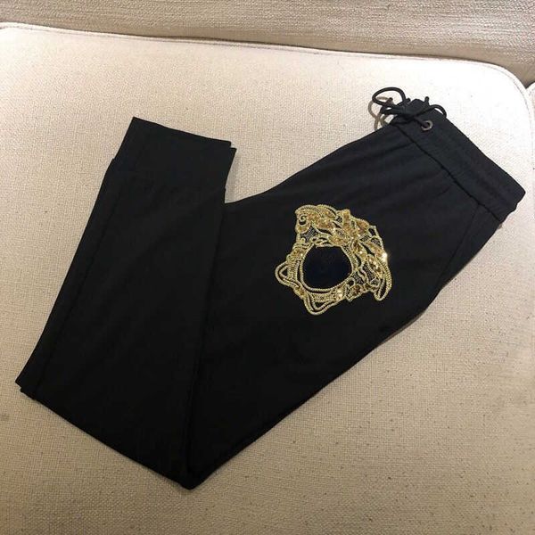 

designer pants beauty head embroidery sequin mens trousers drawstring outdoor slacks women oversized sweatpants, Black