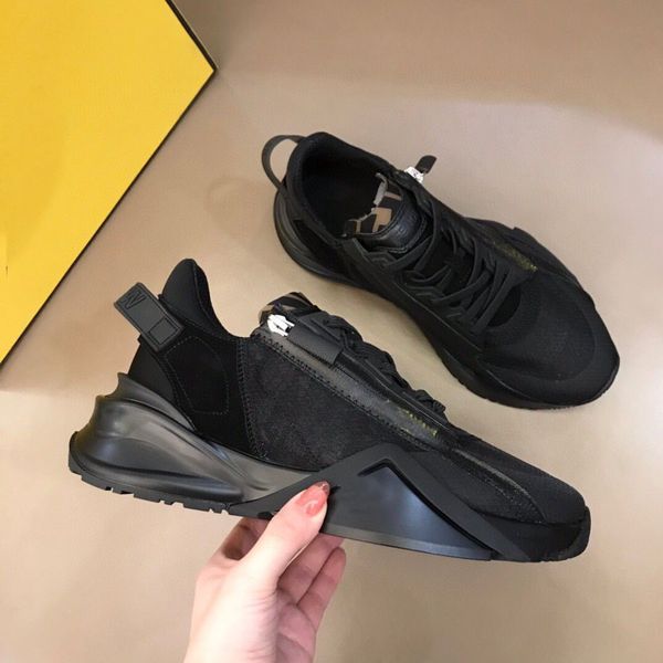 

luxury men flow runner sneakers shoes mesh breath sports men rubber sole fabric man patent leather men's wholesale trainer with box, Black