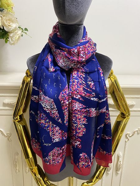 

women's scarf 100% silk material print letters flowers pattern thin and soft beautiful scarves size 180cm -65cm, Blue;gray