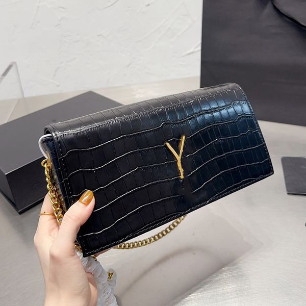 

womens designer crocodile pattern envelope bags genuine leather large capacity antique gold metal hardware chain crossbody shoulder handbags