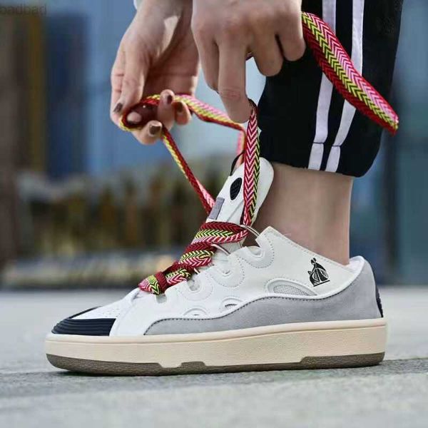 

designer dress shoes fashion brand lanvins curb painted low sneakers men women thick soles catwalk stitching embossed leather rubber platfor, Black