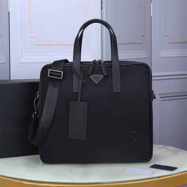

men's black nylon canvas designer briefcase waterproof lapbag large capacity retro fashion office handbag273d