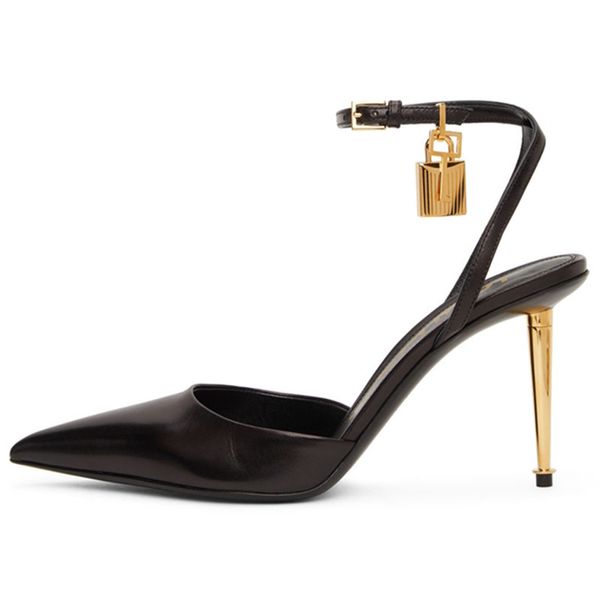 

the latest fashion metal sense thin heel sandals .5cm high-heeled shoes women's luxury gold buckle decorative summer baotou ankle str, Black