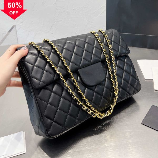

women's brand designers shoulder bags fashion black classic quilted vintage clamshell leather diamond gold hardware chain crossbody fac