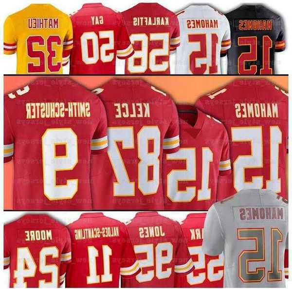 

jersey football kansas''city''chiefs''9 juju smith-schuster 15 patrick mahomes 87 travis kelce 95 chris jones, Black;red