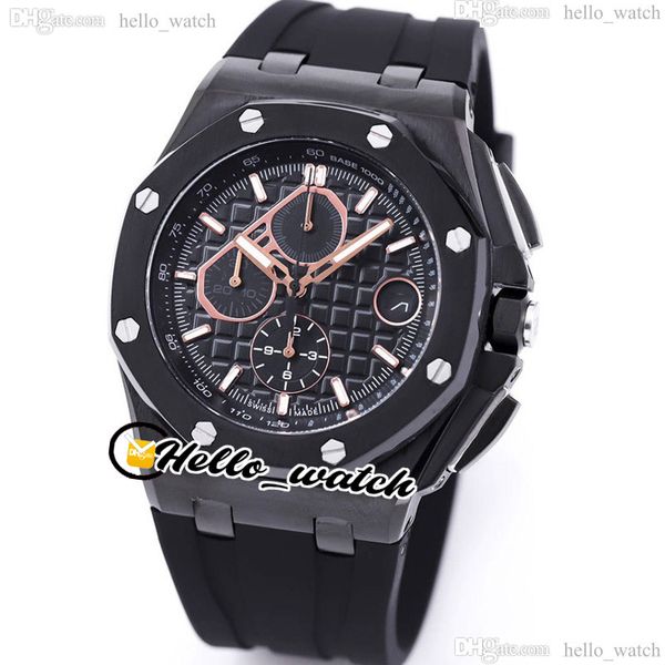 

44mm 26405ce quartz chronograph mens watch 26405 black textured dial pvd black steel case rubber strap satch new watches hellowatch a41a1, Slivery;brown