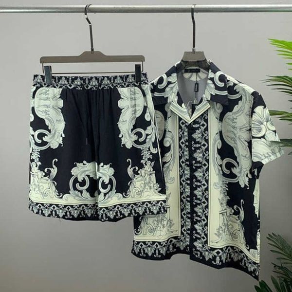 

mens casual shirt fashion hawaiian printed short sleeve shirts shorts two-piece medusa designer suit hip hop silk shirt beach pants suits, White;black