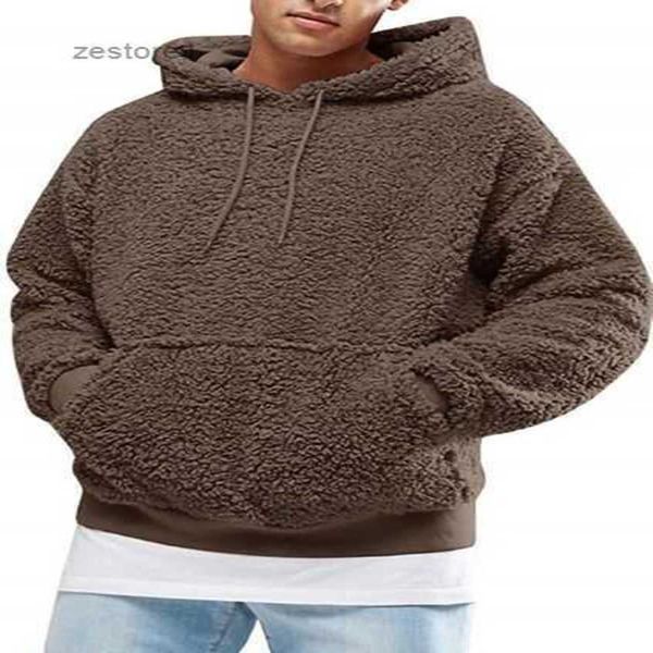 

men's hoodies fuzzy sherpa pullover hoodie sweatshirt solid color casual basic cool fall spring clothing apparel sweatshirts long 8hgq, Black