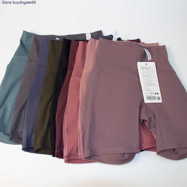 

2022 trendy yoga brand lu's legging women's suit align sports high waist shorts quarter pants elastic double side brushed tight, Black