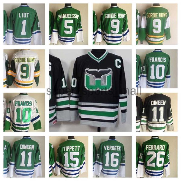 

hartford ''whalers''new retro ice hockey jerseys 1 mike liut 5 ulf samuelsson 9 gordie howe 10 ron francis 11 kevin dine, Black;red