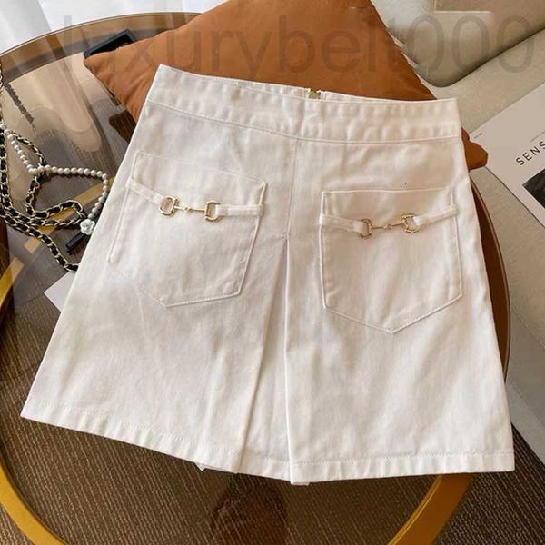 

skirts designer g saddle mouth white denim high waist slim a-line short female summer zehm, Black