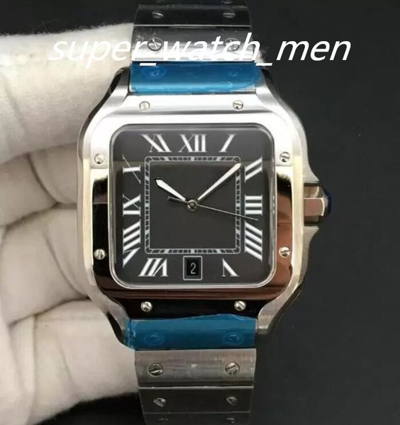 

new square watches 40mm geneva genuine stainless steel mechanical watches case bracelet fashion mens watches male wristwatch black white blu, Slivery;brown