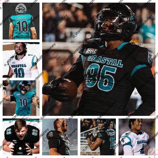 

american college football wear coastal carolina chanticleers football stitched custom mens 20 tate davis tray brown nick del grande troy del, Black