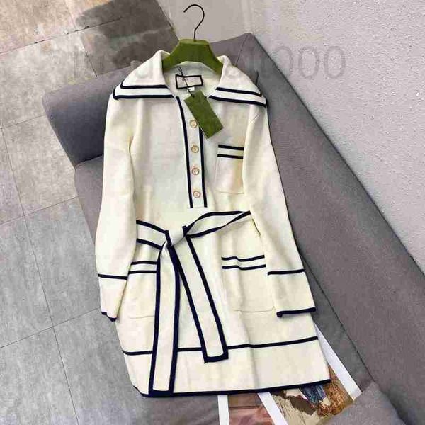 

two piece dress designer women's wear g college style color contrast medium and long knitted dress women cib0, White