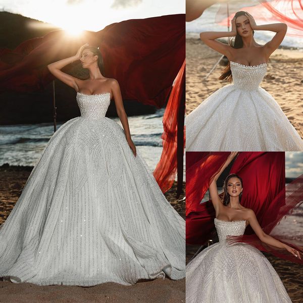 

haute couture princess wedding dress sparkly crystal beads bridal ball gowns sequins custom made robes, White