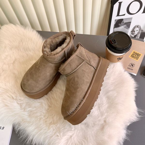 

2023 anstralia women ankle boots fashion designer classic ultra mini platform boots ladies luxury winter fur plush warm suede sheepskin wool, Black