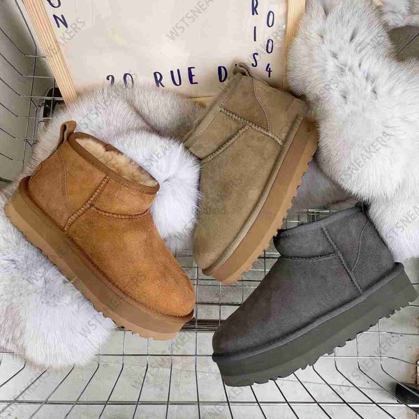 

ultra mini platform boots tasman bootie tazz slippers santa snow boot fashion fur suede sheepskin wool blend comfort winter fall designer, Black