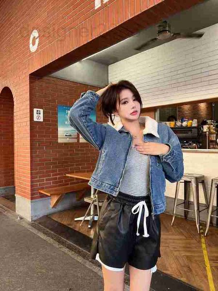 

men's jackets designer p22 autumn and winter new classic triangle collar warm lamb hair short jacket denim coat 2r7i, Black;brown
