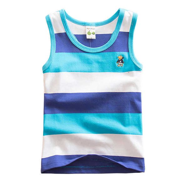 

children's elastic cotton racerback vest stripe rainbow summer 1-15 years old kids shirt sleeveless 3 pcs wholesale, Blue