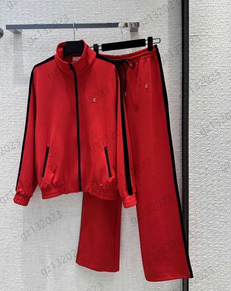 

tracksuit womens two piece pants sides velvet stripes decorated standing collar long sleeves jackets elastic waist loose straight trousers w, White