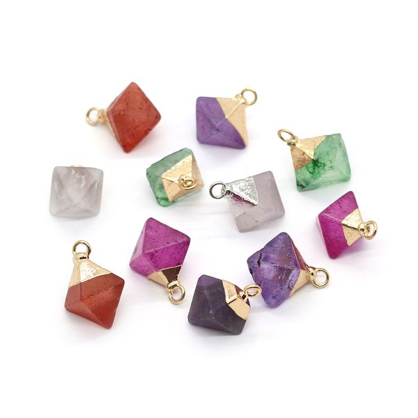 

natural crystal stone 11x20mm rhombus pendant amethyst fluorite quartz for diy necklace earrings jewelry accessories, Bronze;silver