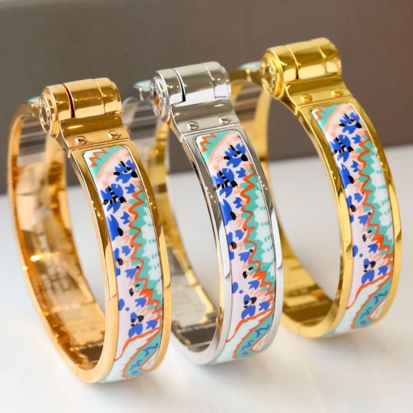 

enamel clic bangle for women charm bracelets 12mm middle size snap-fastener purple flower, Golden;silver