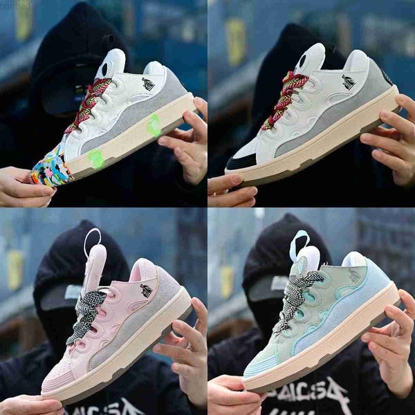 

designer dress shoes fashion brand lanvins curb painted low sneakers men women thick soles catwalk stitching embossed leather rubber platfor, Black