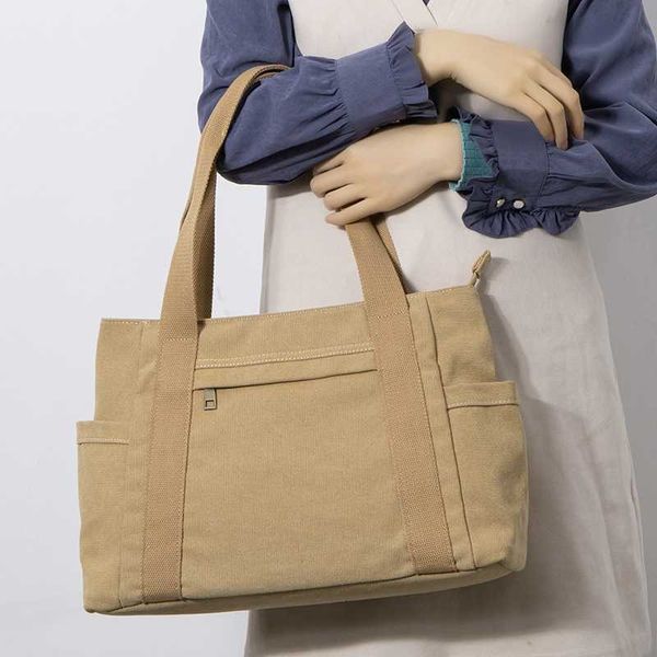 

2022 new large capacity canvas bag womenone shoulder casual canvas hand literary tote women sff5, Black