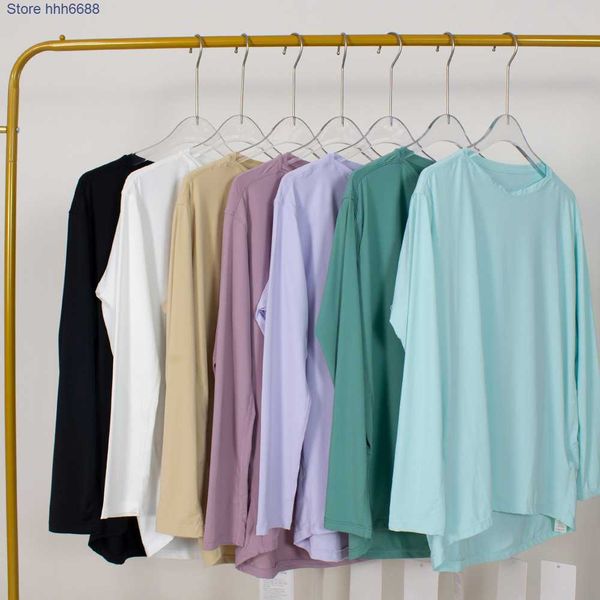 

new trendy yoga brand lu's t shirts 2023 women's style suit back in action loose sports fitness long sleeve high elastic round nec, White