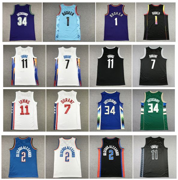 

2023 season city kevin durant kyrie irving brooklyns basketball jersey buck giannis antetokounmpo shai gilgeous-alexander thunders devin boo, Black;red