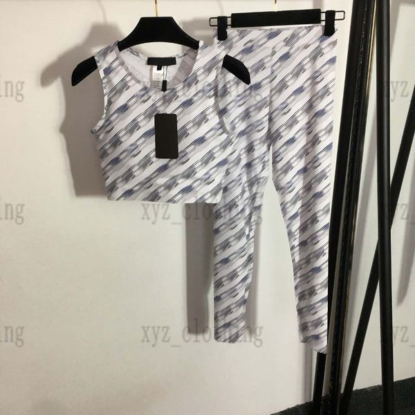 

women yoga sports pants sets summer vest t shirts with fitness trousers designer sleeveless shirt high qualiy female sport tracksu xyz2023, White