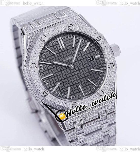 

k8f 41mm a3120 automatic mens watch gray texture dial ss steel paved diamond full diamonds bracelet gents new watches hellowatch a42a6, Slivery;brown