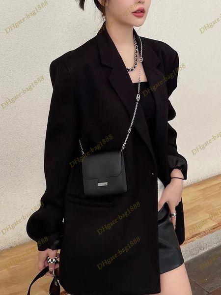 

classic designer bag square flap buckle wallet fashion gold silver hardware litchi grain cow leather key card bag chain strip one shoulder o, Red;black