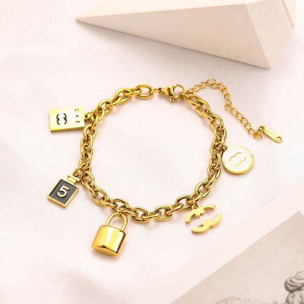 

18k ccity gold plated chain bracelets luxury brand designers letter circle lock fashion women love stainless steel bracelets wedding party j, Black