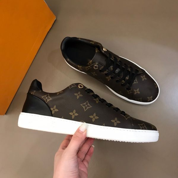 

frontrow sneaker designer white calf leather shoe patent monograms canvas brown flower rubber mens runner trainers womens platform classic c, Black