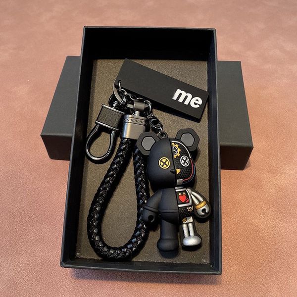 

car personality mechanical keychains bear for men women cute cartoon toy casual couple key chain bag hanging brand gift designers keychain, Silver
