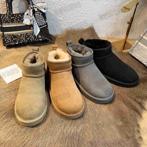 

women classic ultra mini boot platform boots chestnut snow matte fur suede sheepskin wool comfort winter fall designer ankle booties, Black
