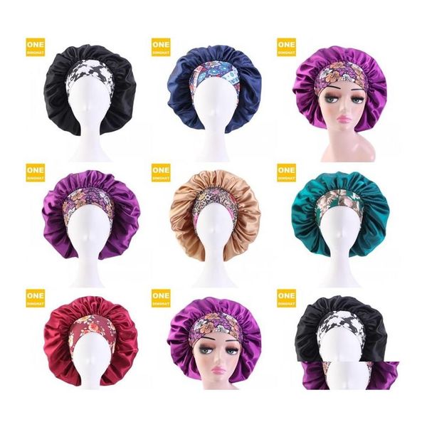 

beanie/skull caps extra large women sleep cap floral print soft wide hair bonnet satin er lined night slee hat ladies turban 8 drop ot4qb, Blue;gray