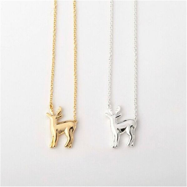 

simple antler deer elk pendant chain necklace reindeer horn stag necklaces cute bambi woodland fawn necklaces, Silver