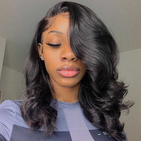 

lace wigs body wave front full human hair for black women 28 30 32 inch wet and wavy hd frontal natural 221212, Black;brown