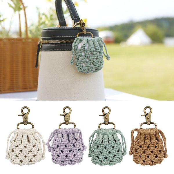 

hand woven headset case keychain diy mesh bag earphone cases key chain bag decorative pendant keyring, Silver