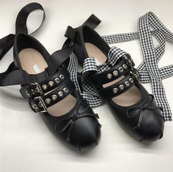 

miu cross ballet retro strap shoe round head female flat bow inside height women's double buckle two ankle cross straps mary jane girl, Black