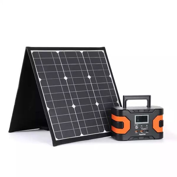 

full set portable solar generator with 60w-18v power foldable solar panel 150w 200w for camping fishing