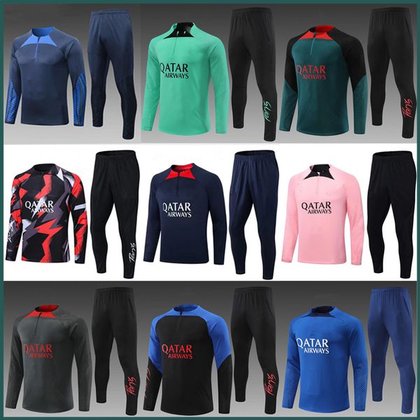 

2022 223 psgs soccer jerseys sets tracksuits messis mbappe neymar sergio ramos sports jersey tracksuit training clothes wholesale men kids s, Black